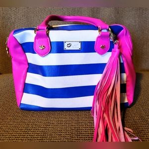 Luv Betsy by Betsy Johnson women's pink and blue striped hand bag with Tassel